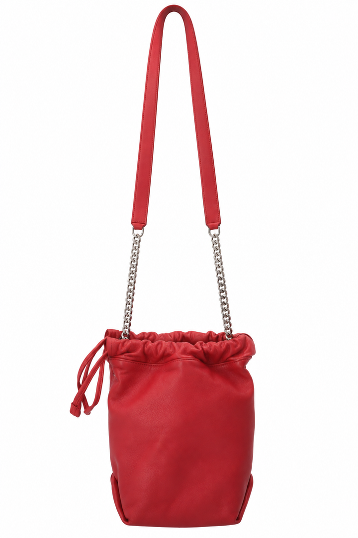 SAINT LAURENT Teddy Drawstring Bucket Bag Red
