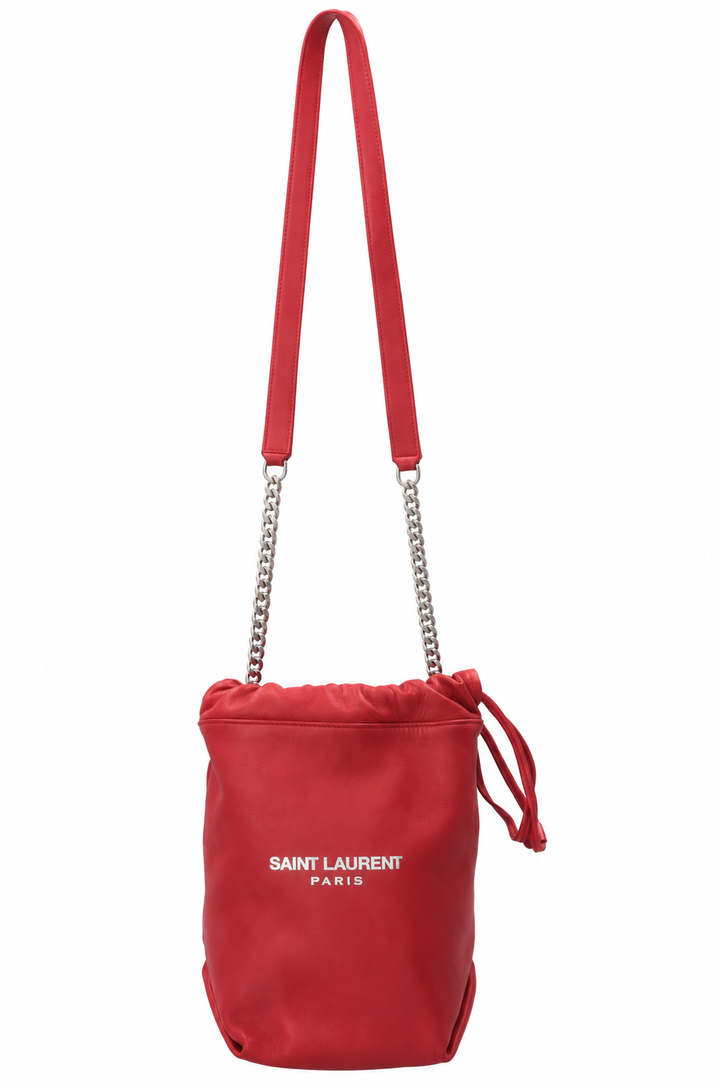 SAINT LAURENT Teddy Drawstring Bucket Bag Red