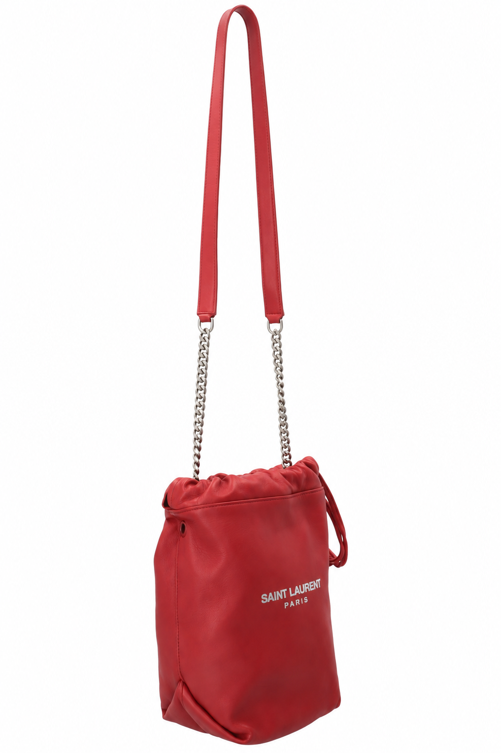 SAINT LAURENT Teddy Drawstring Bucket Bag Red