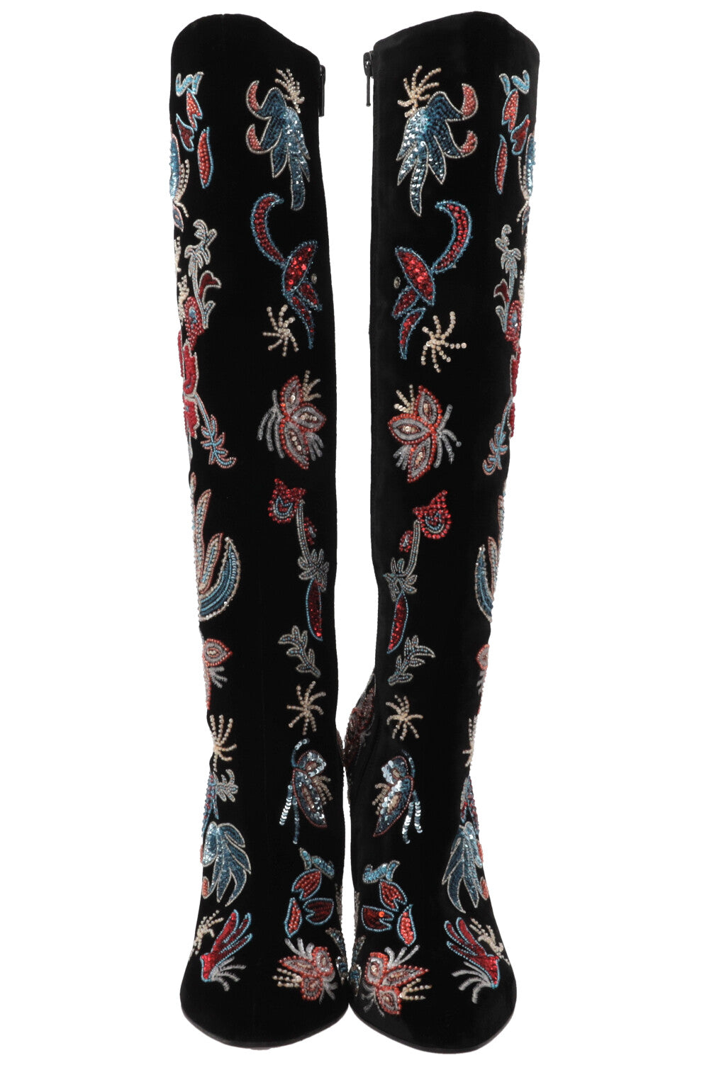 SAINT LAURENT Beaded Claire Boots Velvet Black