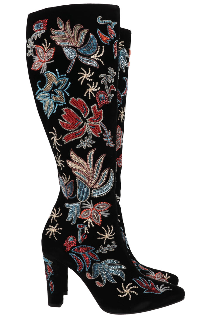 SAINT LAURENT Beaded Claire Boots Velvet Black