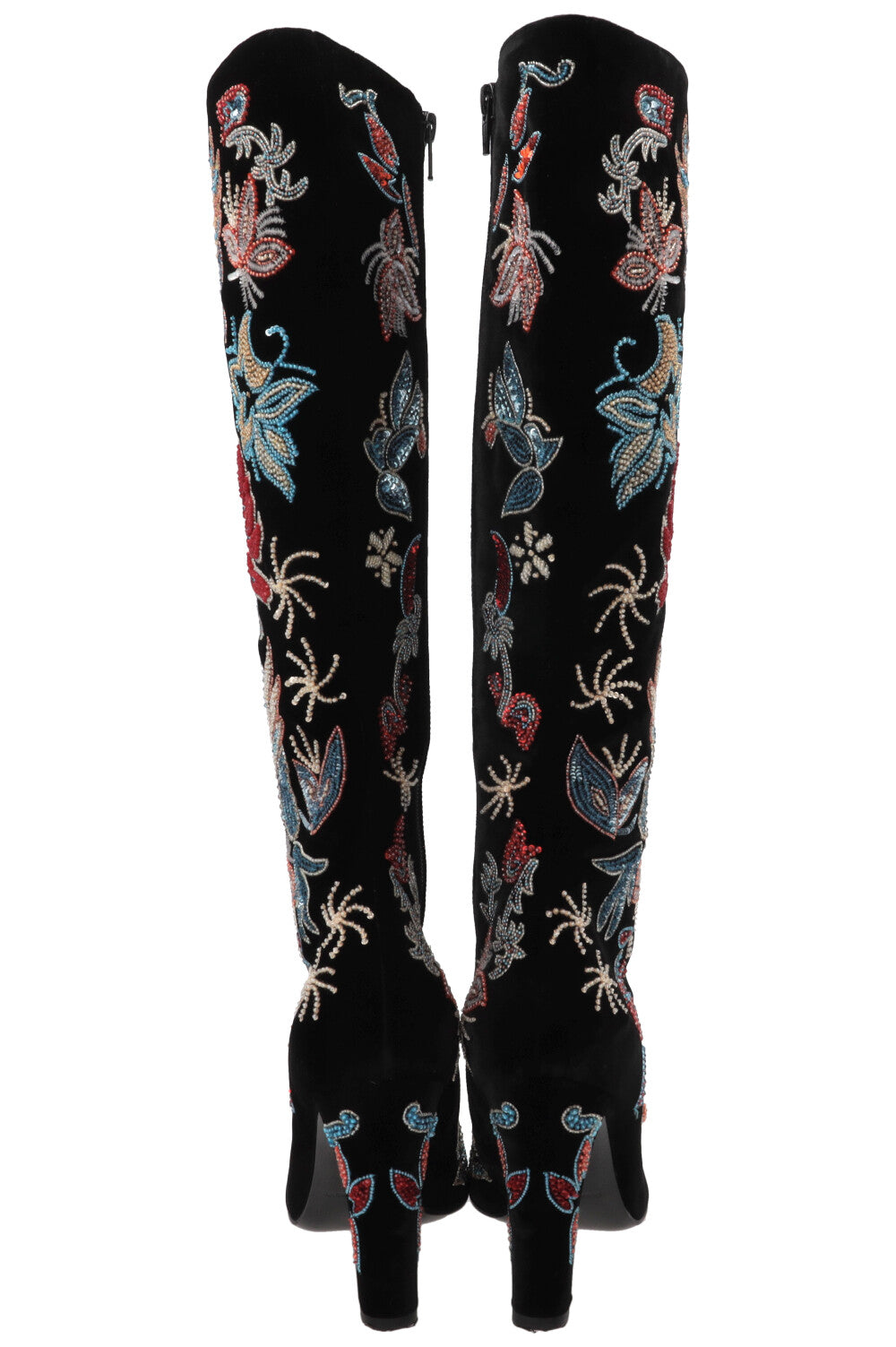 SAINT LAURENT Beaded Claire Boots Velvet Black