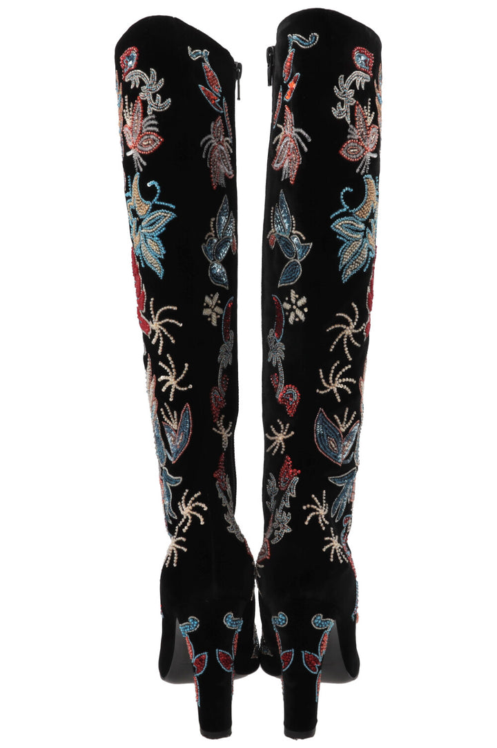 SAINT LAURENT Beaded Claire Boots Velvet Black