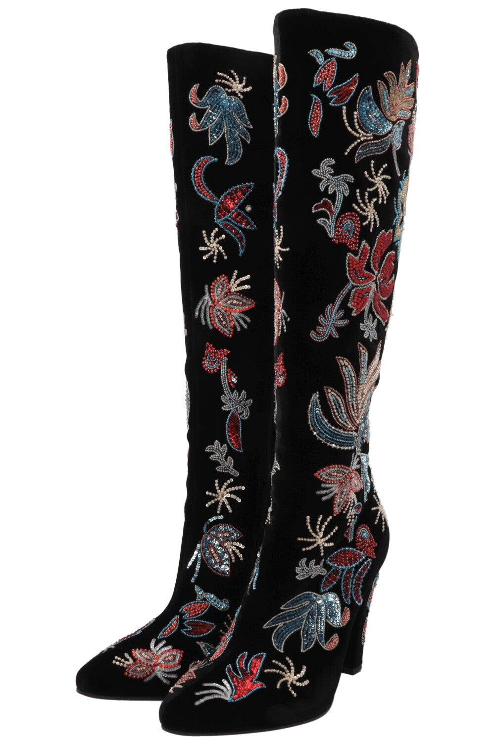 SAINT LAURENT Beaded Claire Boots Velvet Black