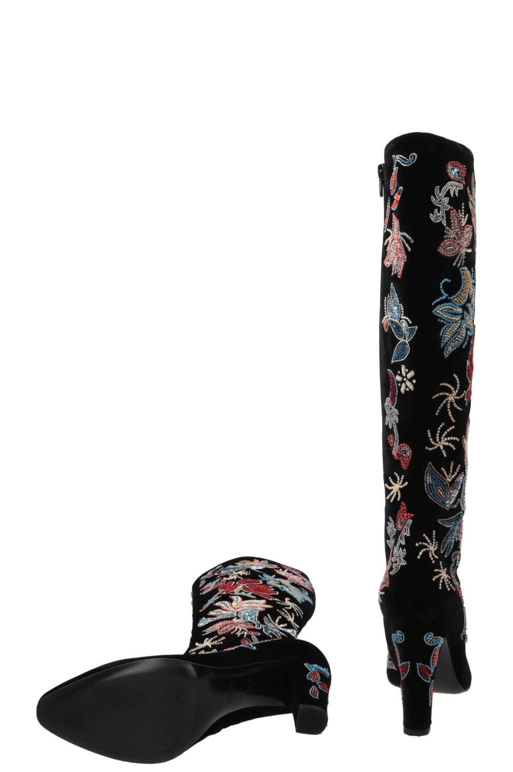 SAINT LAURENT Beaded Claire Boots Velvet Black