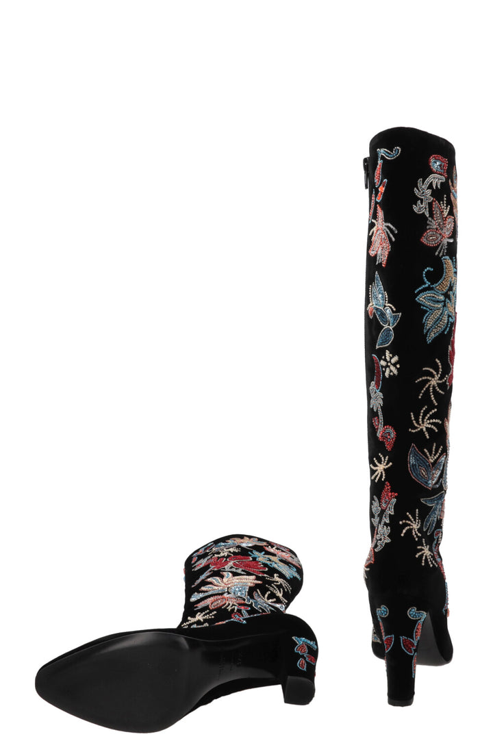 SAINT LAURENT Beaded Claire Boots Velvet Black