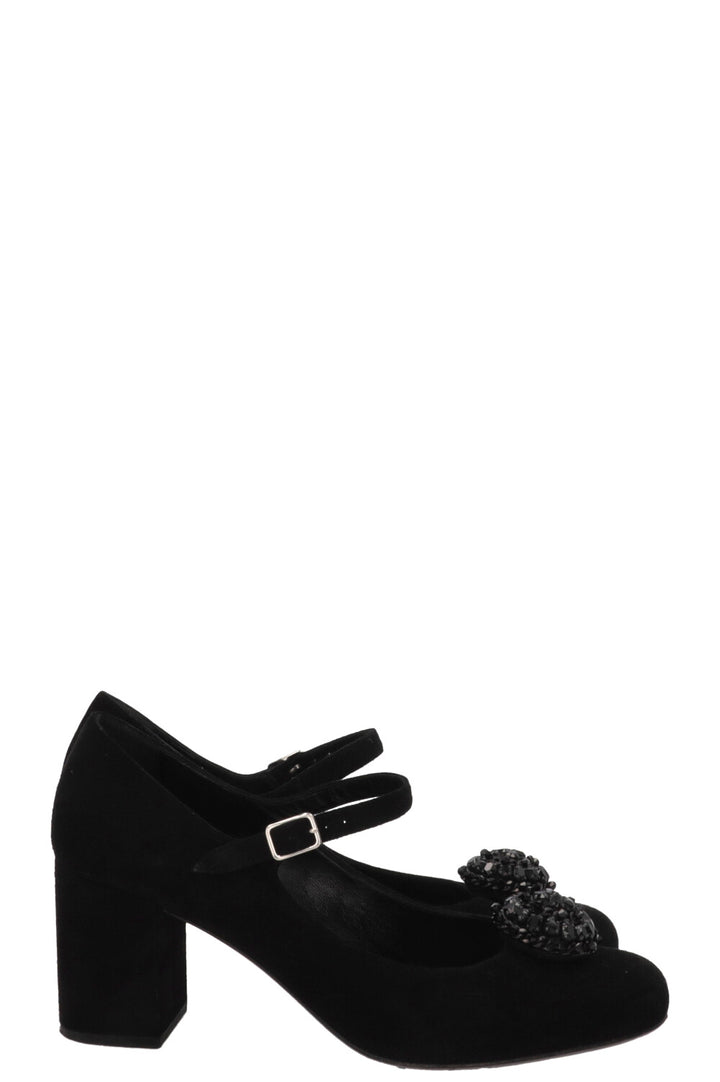SAINT LAURENT Beaded Mary Jane Heels Suede Black
