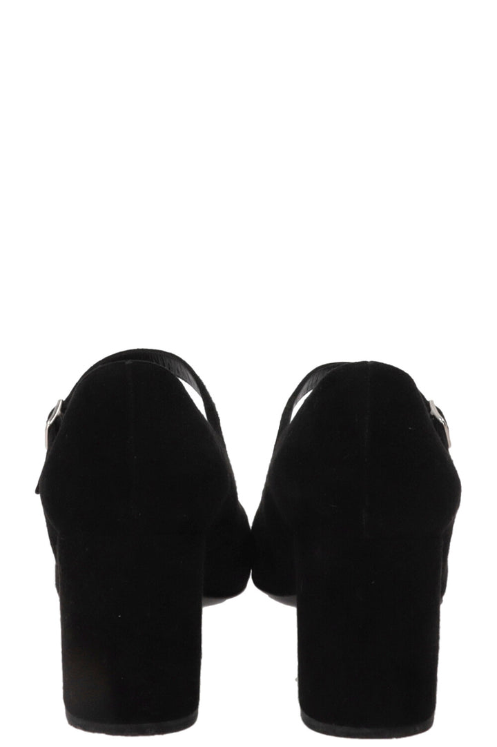 SAINT LAURENT Beaded Mary Jane Heels Suede Black