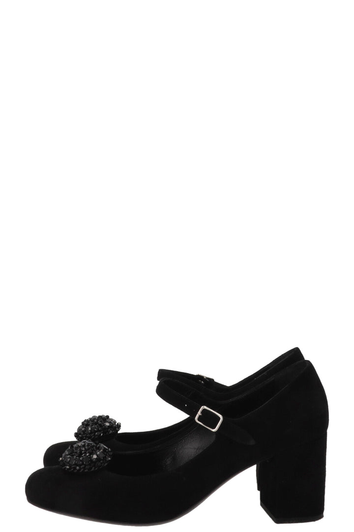 SAINT LAURENT Beaded Mary Jane Heels Suede Black