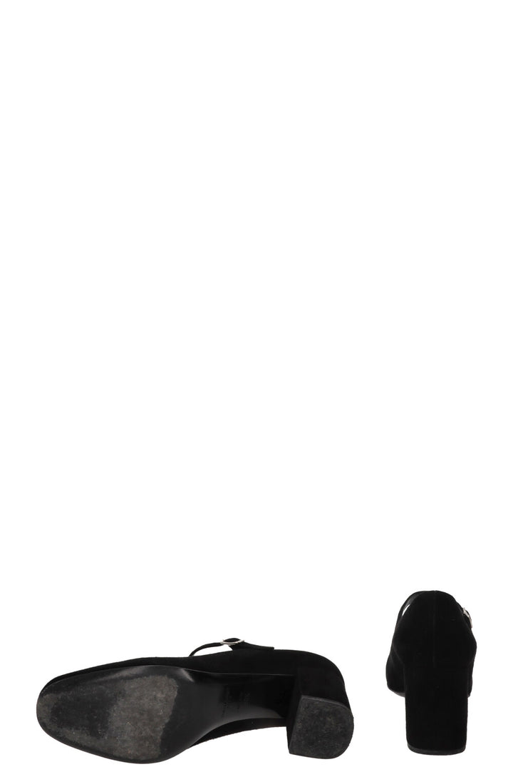 SAINT LAURENT Beaded Mary Jane Heels Suede Black