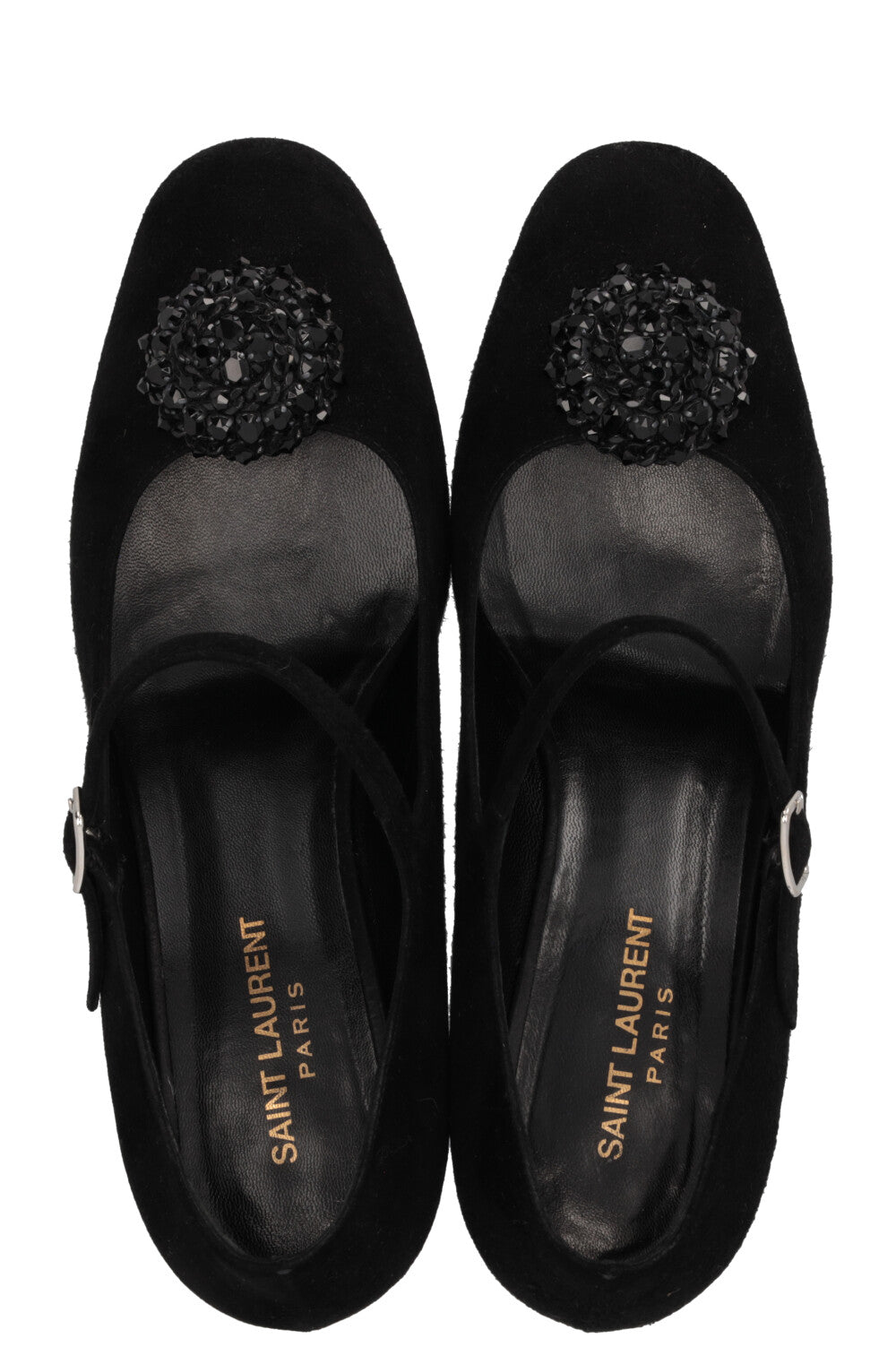SAINT LAURENT Beaded Mary Jane Heels Suede Black