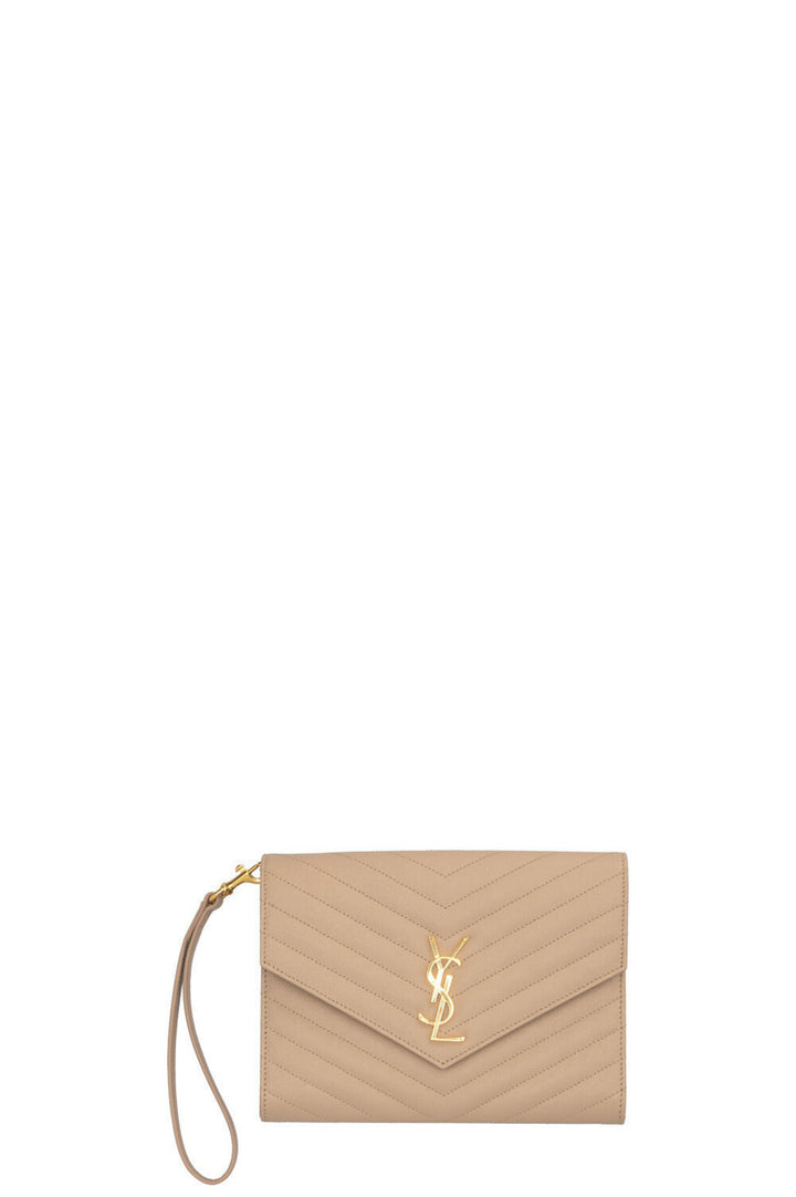 SAINT LAURENT Cassandre Matelassé Pochette Leather Beige