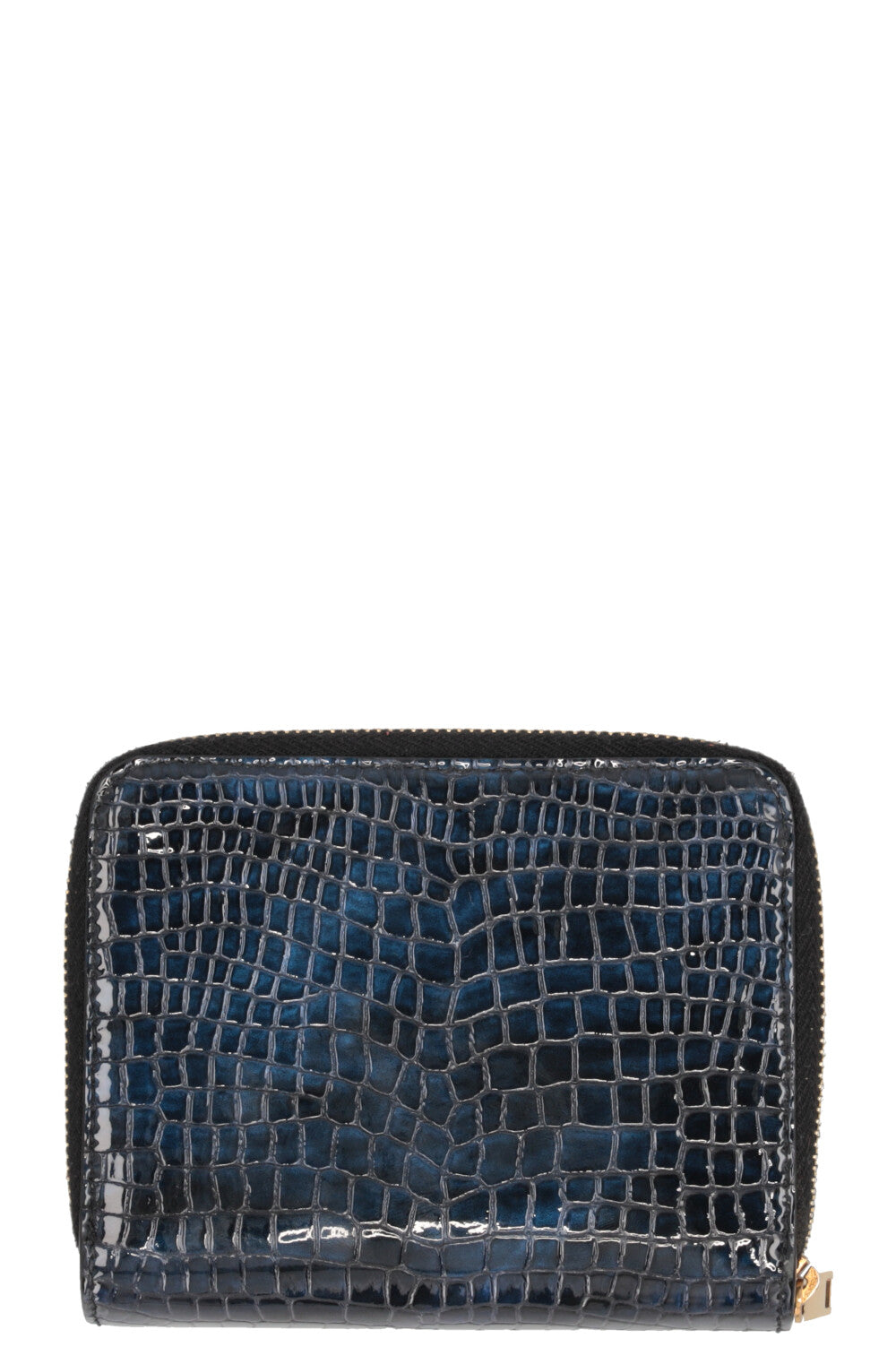 SAINT LAURENT Compact Cassandre Wallet Croco Embossed Midnight Blue