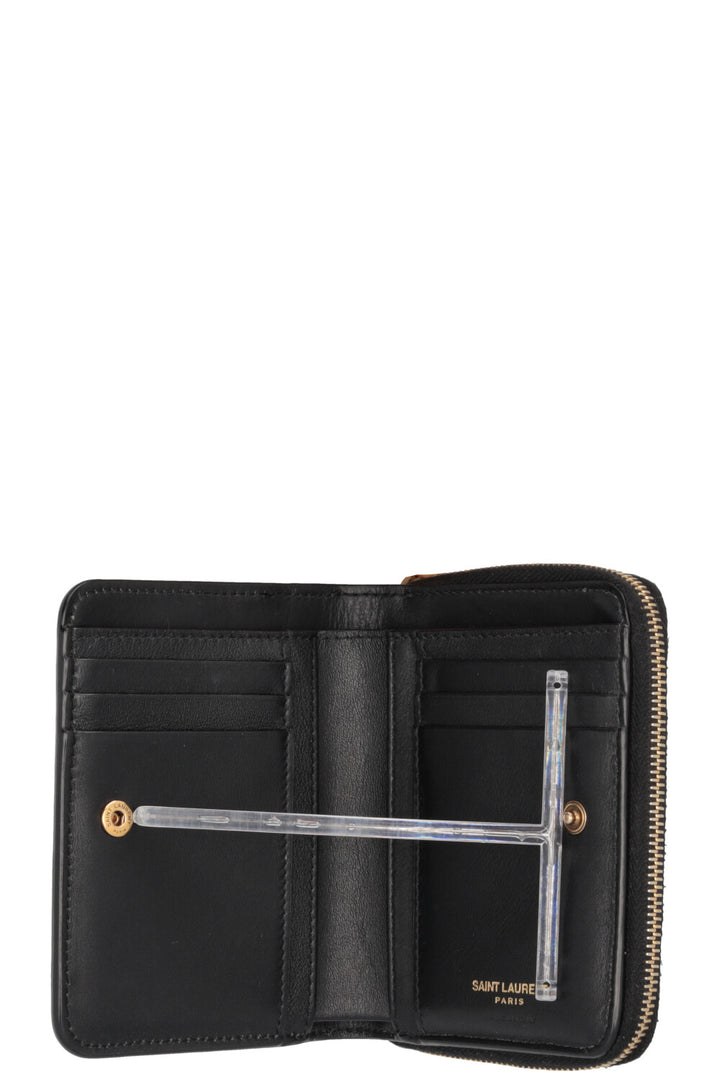 SAINT LAURENT Compact Cassandre Wallet Croco Embossed Midnight Blue