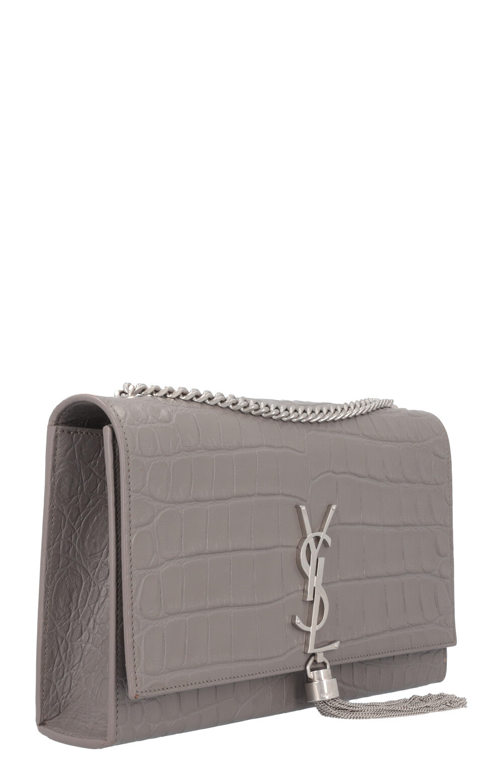 SAINT LAURENT Medium Kate Tassel Bag Croc Embossed Grey – REAWAKE