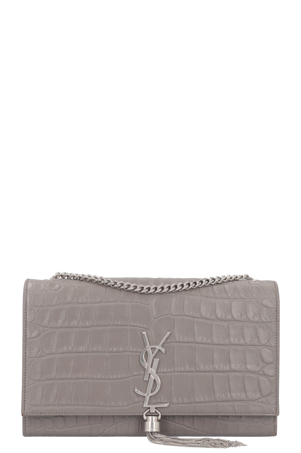 SAINT LAURENT Medium Kate Tassel Bag Croc Embossed Grey – REAWAKE