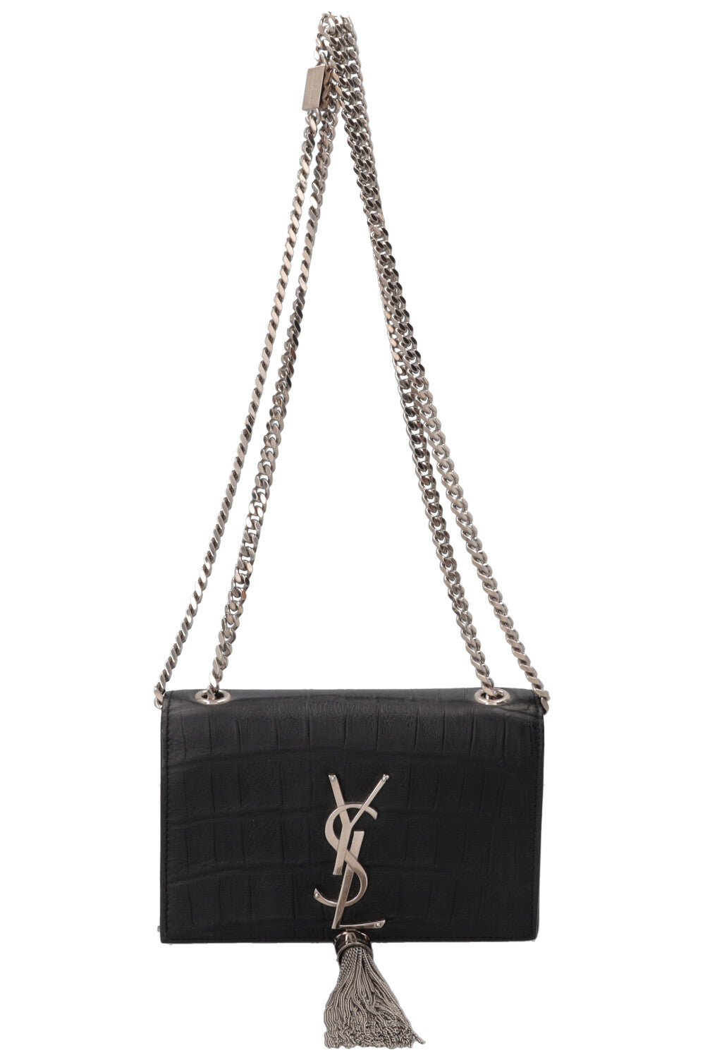 SAINT LAURENT Old Small Kate Tassel Bag Croc Embossed Black