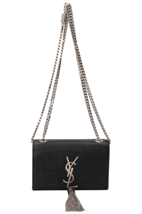 SAINT LAURENT Old Small Kate Tassel Bag Croc Embossed Black