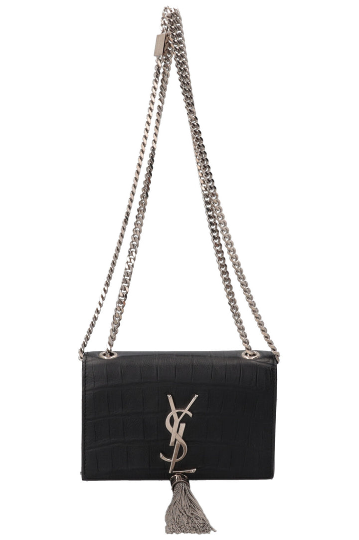SAINT LAURENT Old Small Kate Tassel Bag Croc Embossed Black