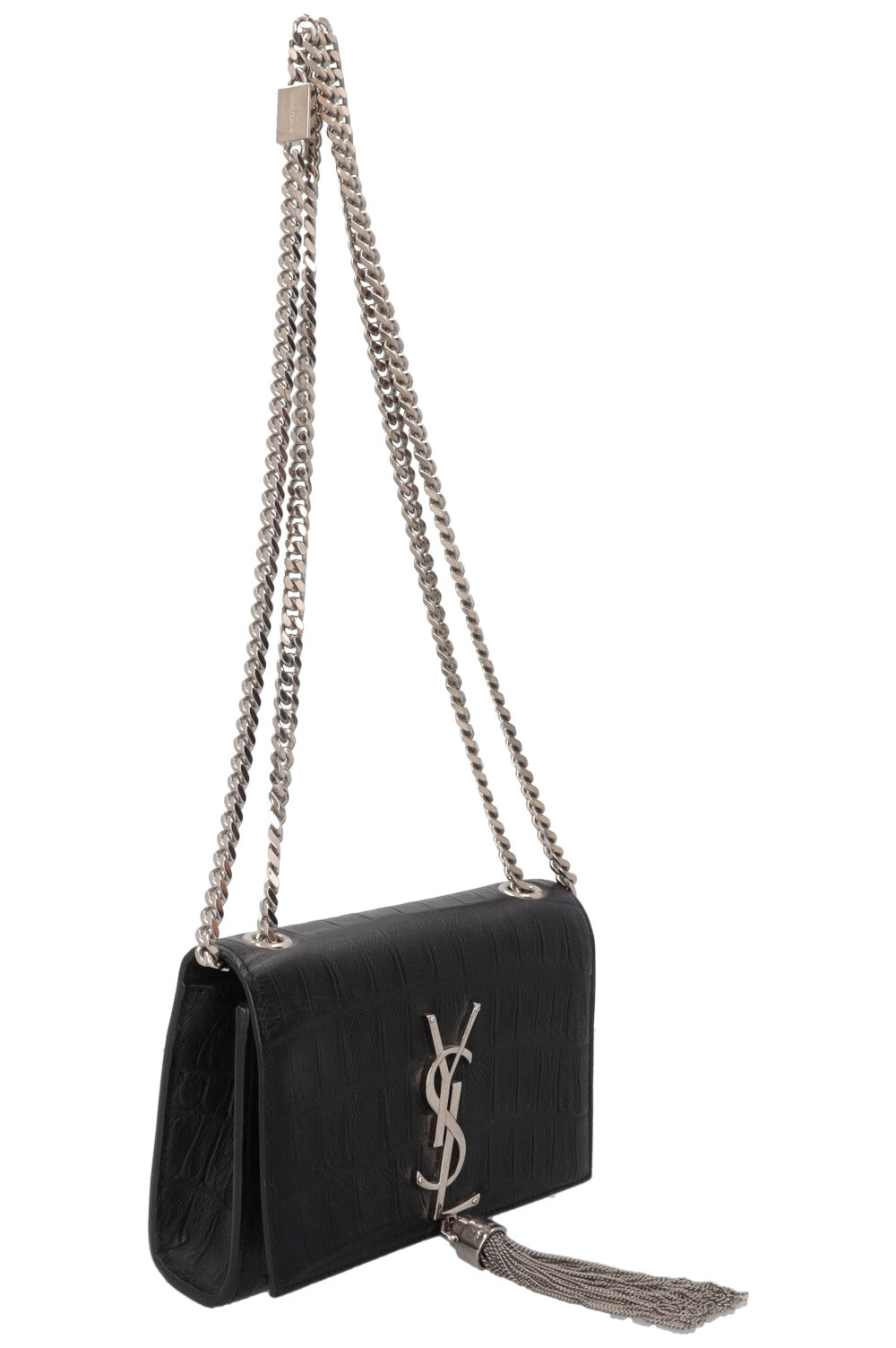 SAINT LAURENT Old Small Kate Tassel Bag Croc Embossed Black