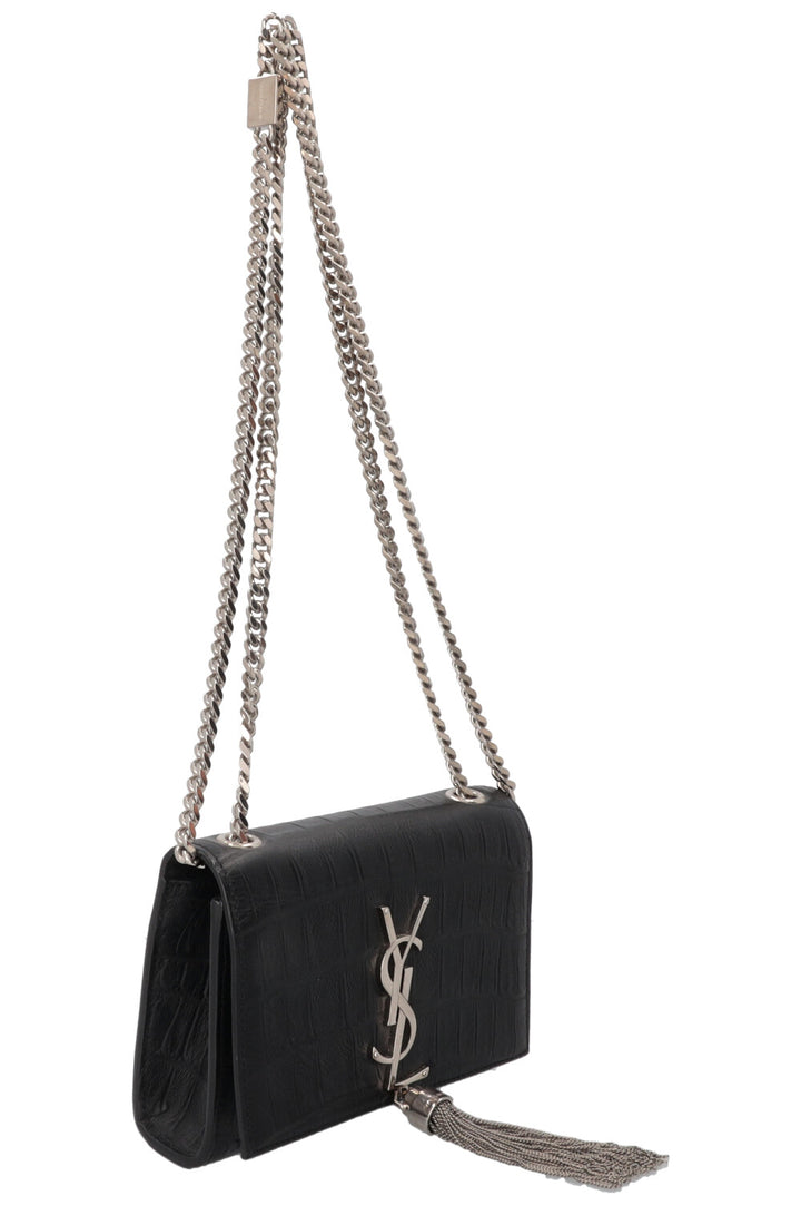 SAINT LAURENT Old Small Kate Tassel Bag Croc Embossed Black