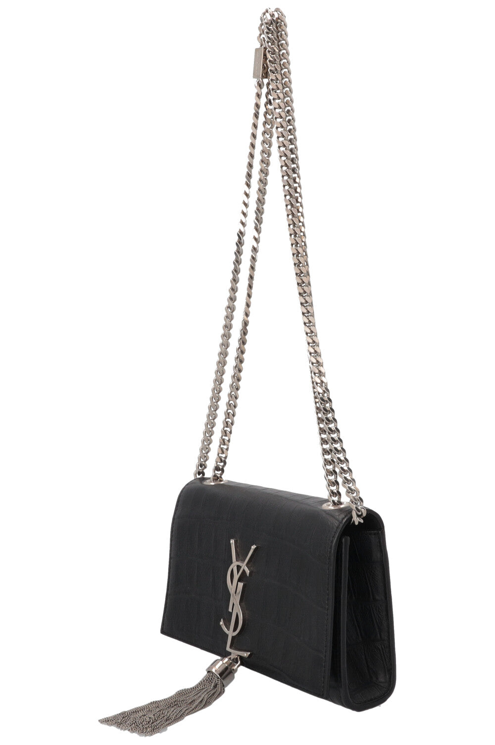 SAINT LAURENT Old Small Kate Tassel Bag Croc Embossed Black