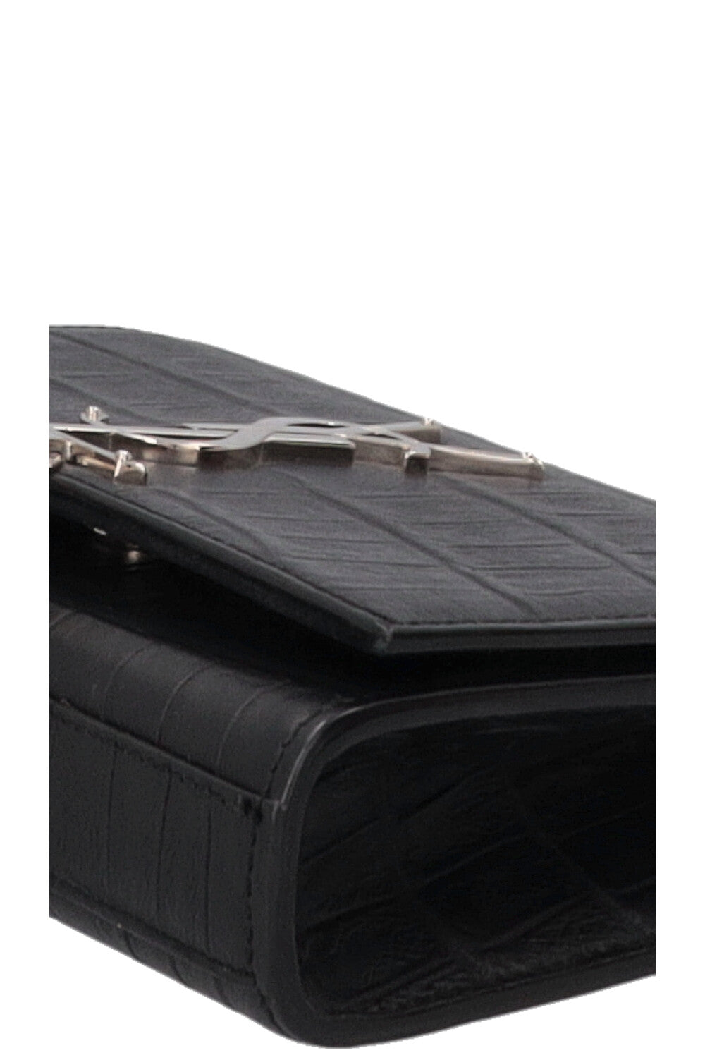 SAINT LAURENT Old Small Kate Tassel Bag Croc Embossed Black