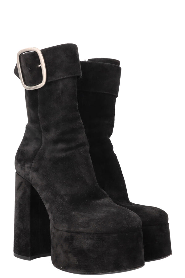 SAINT LAURENT Plateau Heels Suede Black