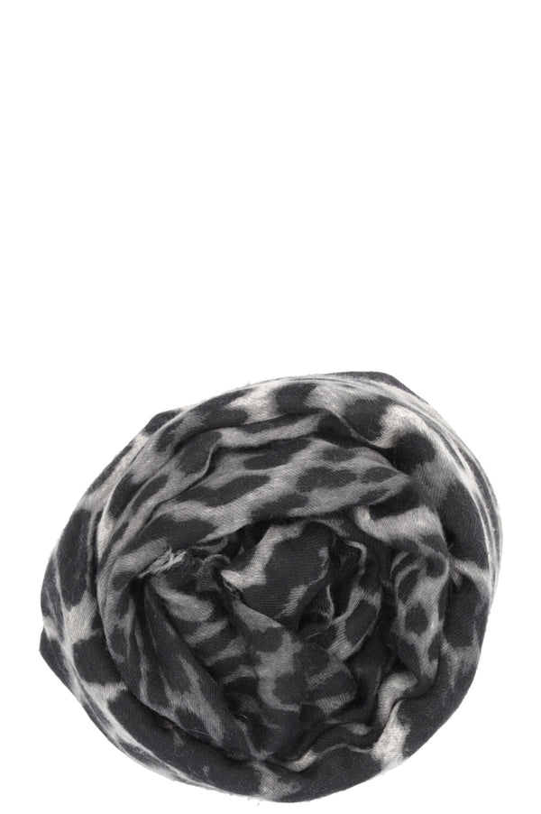 SAINT LAURENT Rive Gauche Cheetah Print Scarf Wool Grey