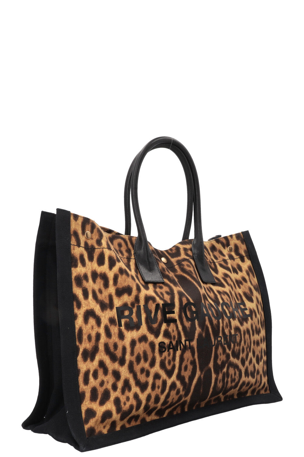 SAINT LAURENT Rive Gauche Tote Bag Canvas Cheetah