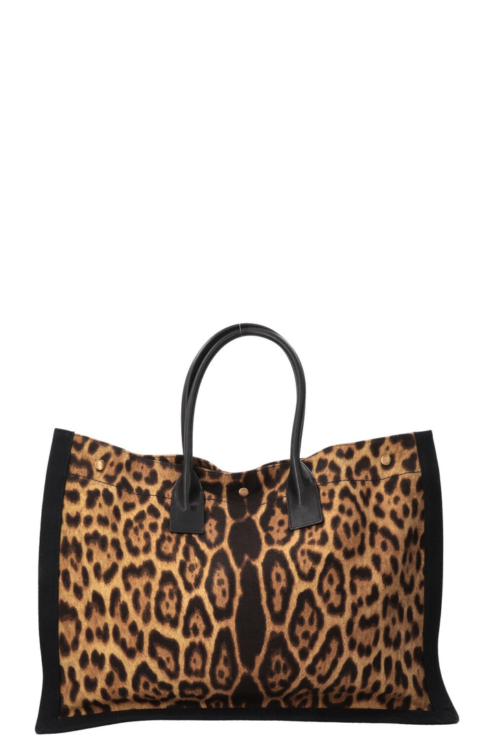 SAINT LAURENT Rive Gauche Tote Bag Canvas Cheetah