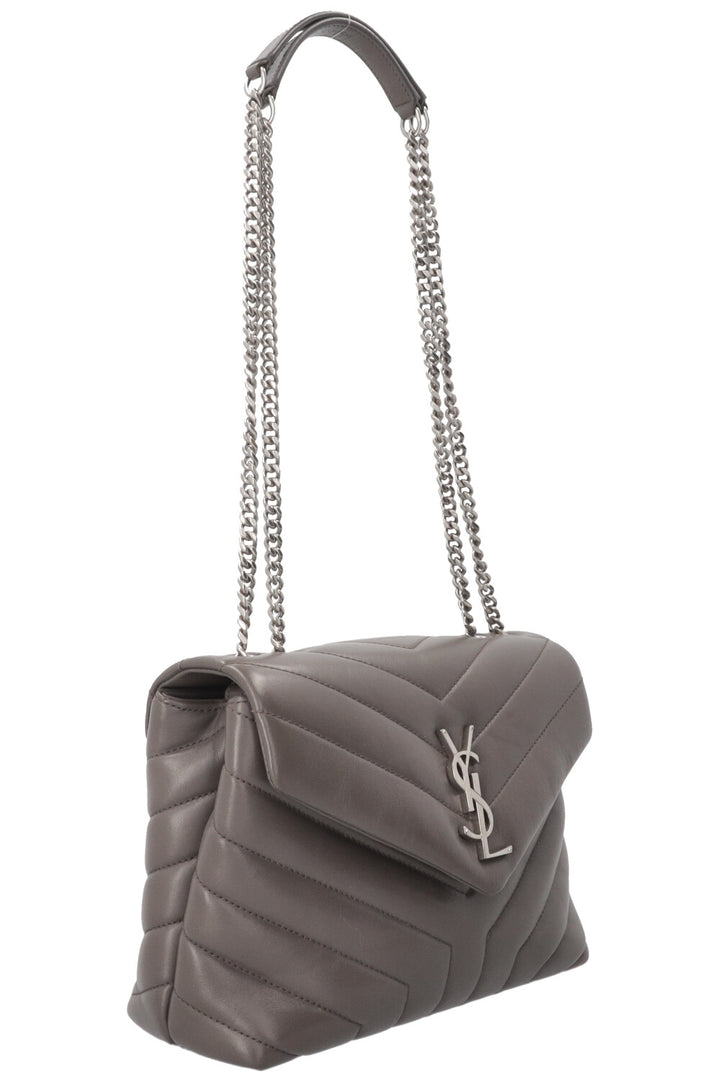 SAINT LAURENT Small Loulou Bag in Grey Leather