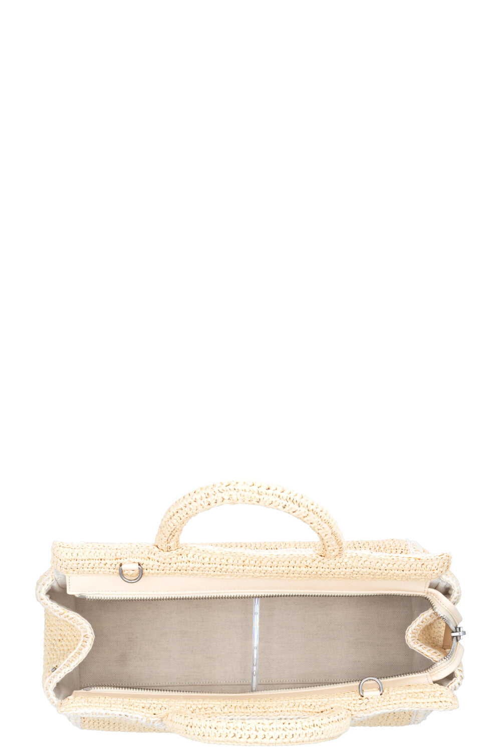 SAINT LAURENT Small Rive Gauche Cabas Bag Raffia Beige