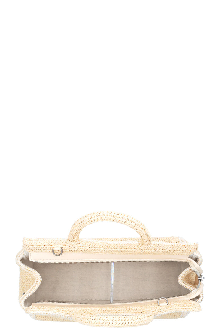 SAINT LAURENT Small Rive Gauche Cabas Bag Raffia Beige