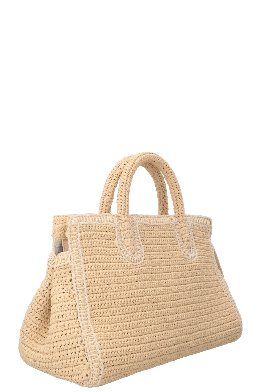 SAINT LAURENT Small Rive Gauche Cabas Bag Raffia Beige