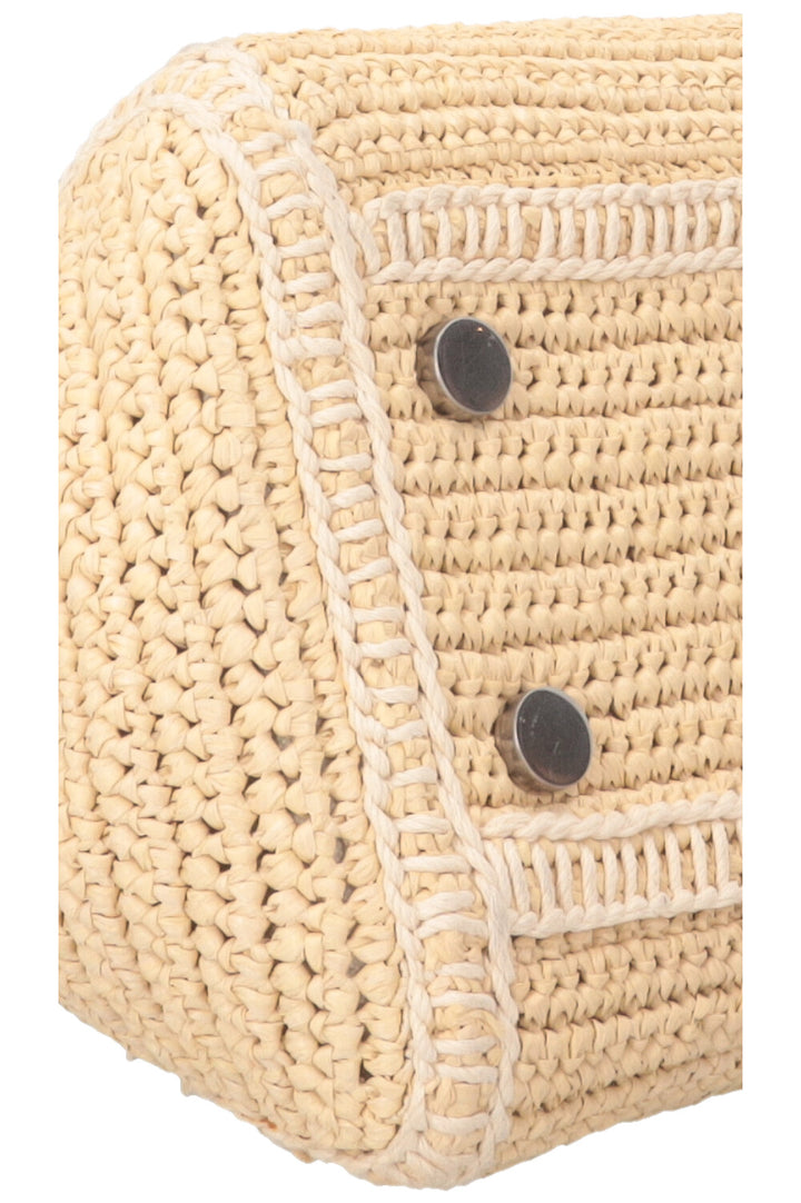 SAINT LAURENT Small Rive Gauche Cabas Bag Raffia Beige