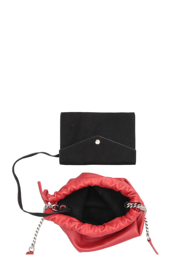 SAINT LAURENT Teddy Drawstring Bucket Bag Red