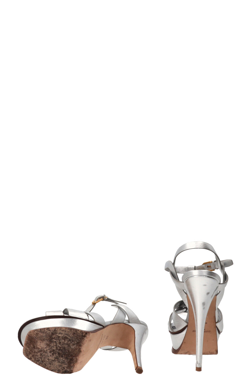 SAINT LAURENT Tribute 135 Platform Sandals Leather Silver