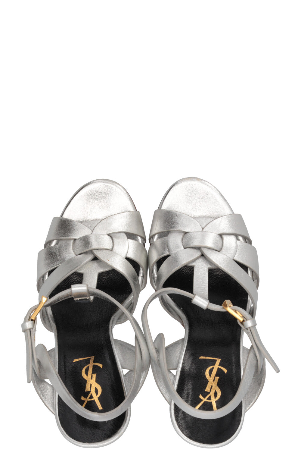 SAINT LAURENT Tribute 135 Platform Sandals Leather Silver