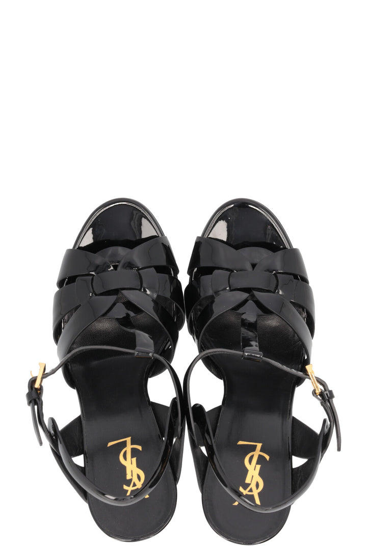 SAINT LAURENT Escarpins Tribute à plateau en cuir verni noir