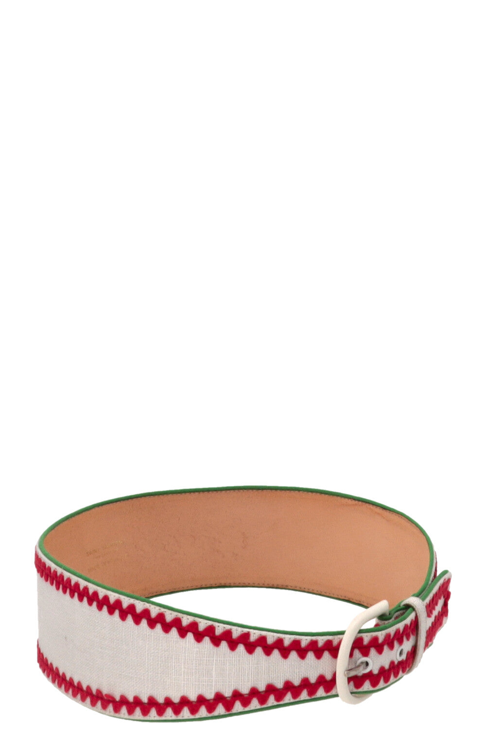 SAINT LAURENT Ceinture vintage brodée Blanc Rouge Blanc