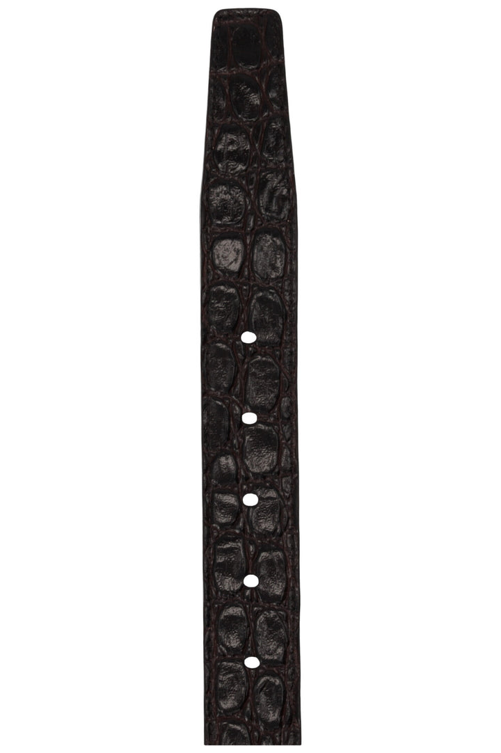 SAINT LAURENT Double Buckle Belt Croc Embossed Leather Brown