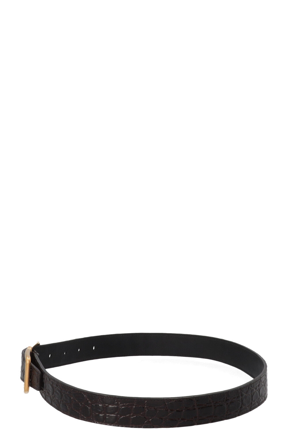 SAINT LAURENT Double Buckle Belt Croc Embossed Leather Brown