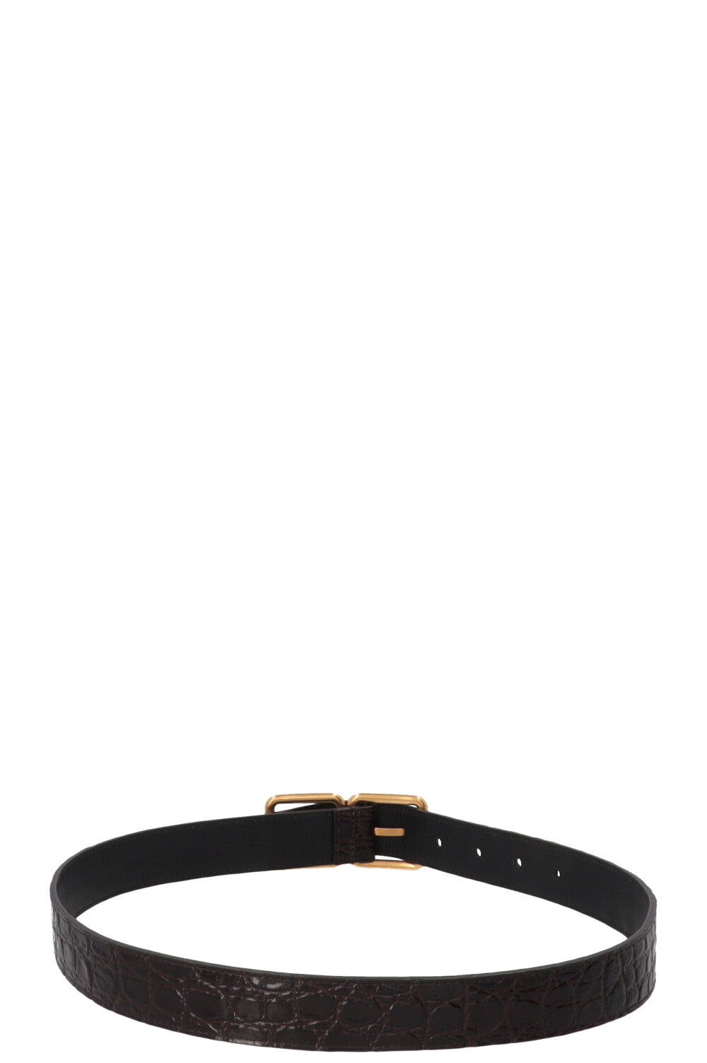 SAINT LAURENT Double Buckle Belt Croc Embossed Leather Brown