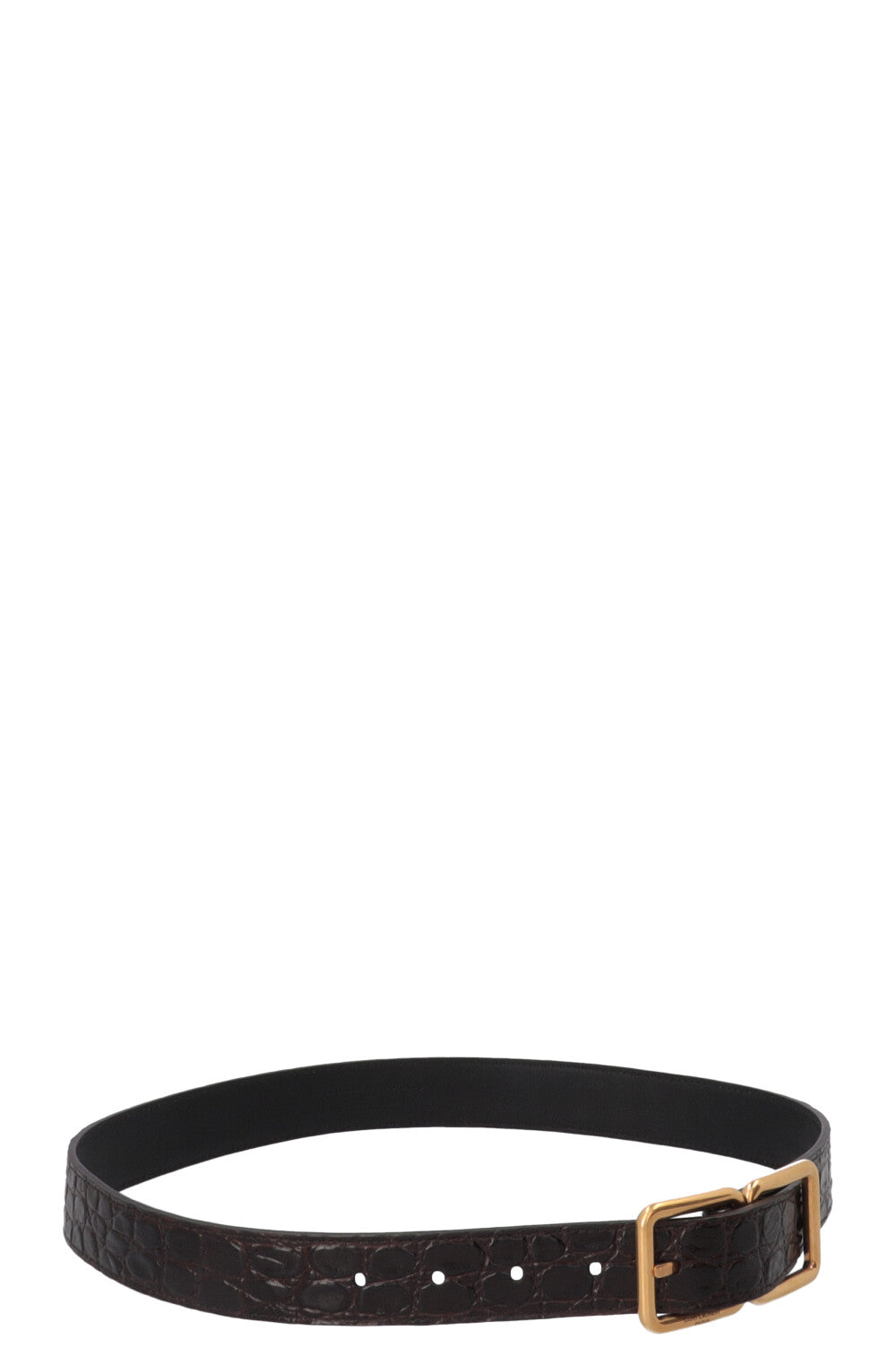 SAINT LAURENT Double Buckle Belt Croc Embossed Leather Brown