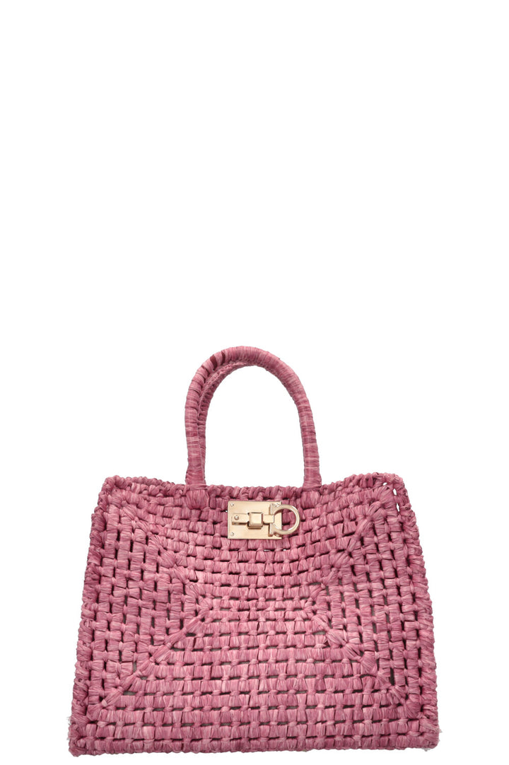 SALVATORE FERRAGAMO Sac carré en raphia rose