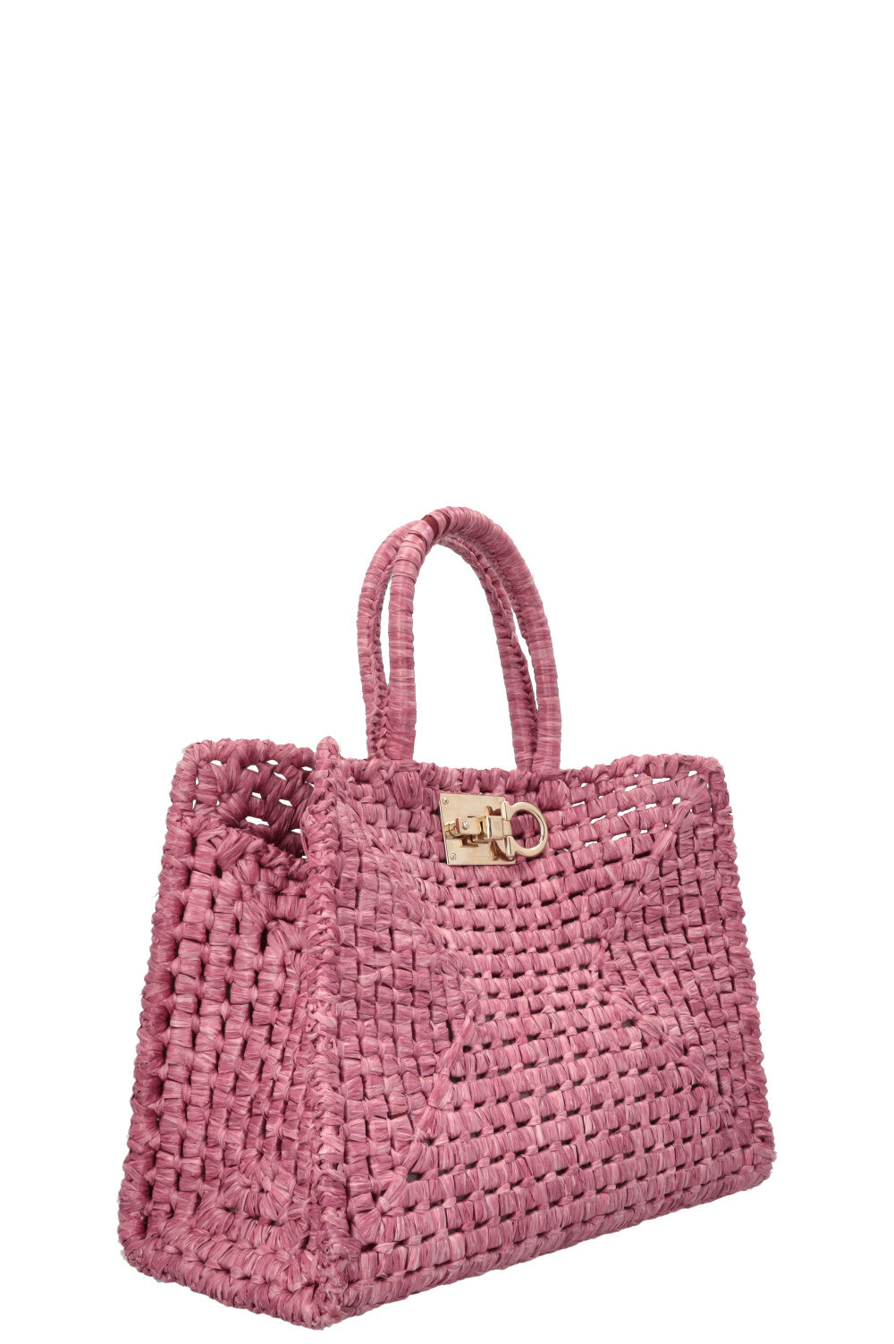 SALVATORE FERRAGAMO Sac carré en raphia rose