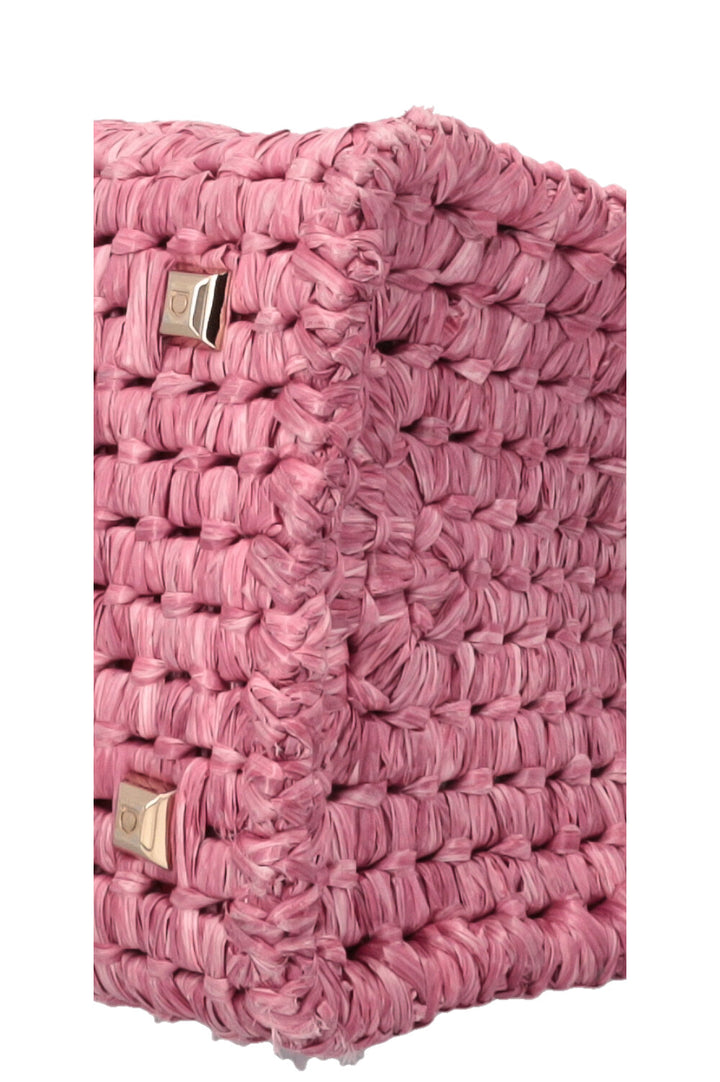 SALVATORE FERRAGAMO Sac carré en raphia rose