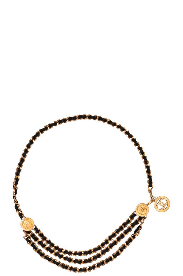 Ceinture CHANEL à médaillon, chaîne dorée et noire
