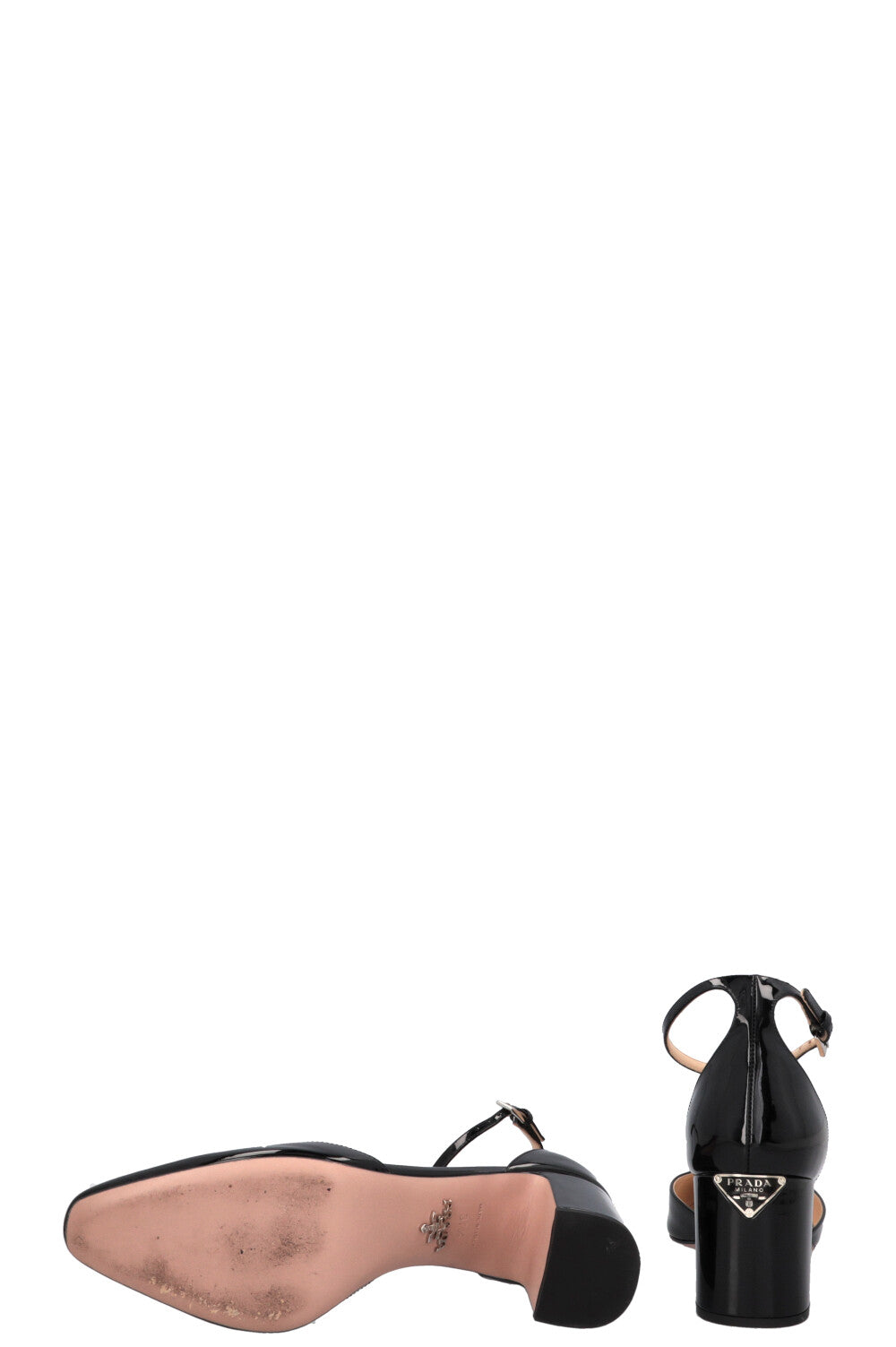 Escarpins PRADA à logo triangle, vernis noir